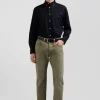 Regular beige stretch cotton 5-pocket trousers