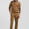 Regular beige stretch cotton piqué and modal chino trousers