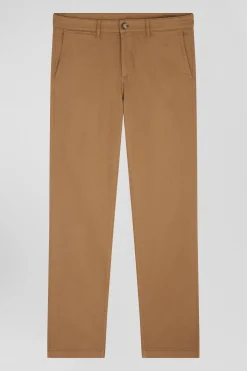 Regular beige stretch cotton piqué and modal chino trousers
