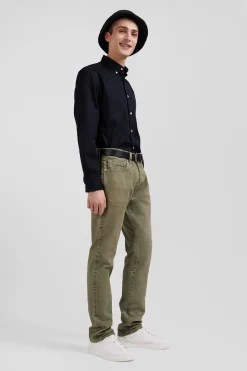 Regular beige stretch cotton 5-pocket trousers