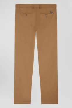Regular beige stretch cotton piqué and modal chino trousers