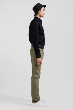 Regular beige stretch cotton 5-pocket trousers