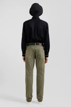 Regular beige stretch cotton 5-pocket trousers