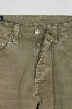 Regular beige stretch cotton 5-pocket trousers