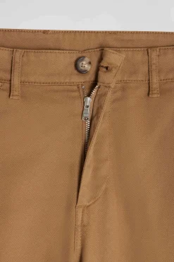 Regular beige stretch cotton piqué and modal chino trousers