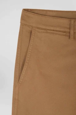 Regular beige stretch cotton piqué and modal chino trousers