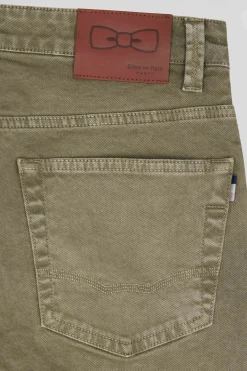 Regular beige stretch cotton 5-pocket trousers