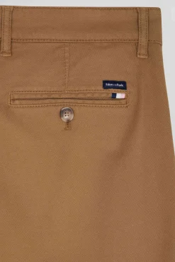 Regular beige stretch cotton piqué and modal chino trousers