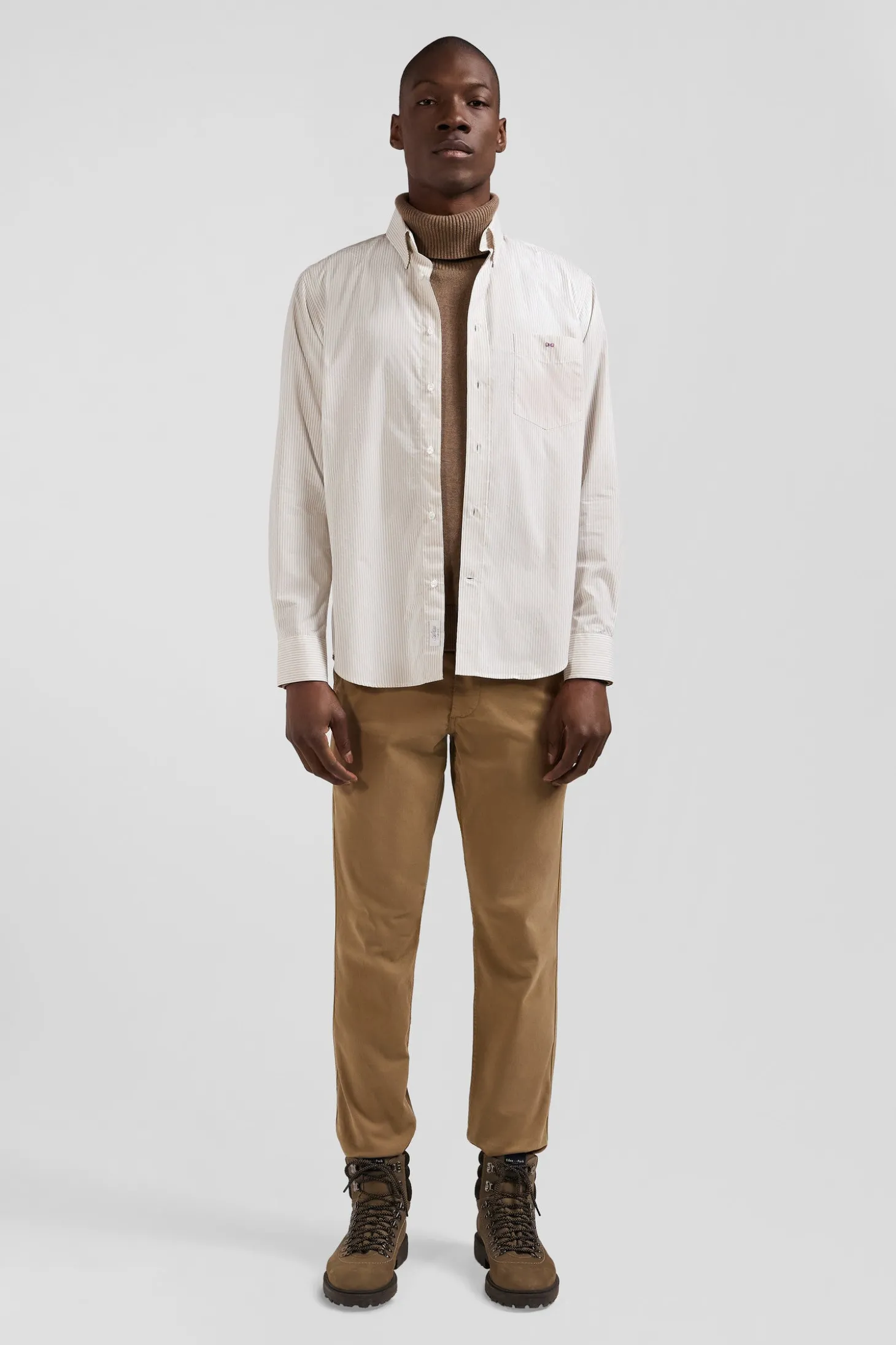 Regular Beige striped cotton jacquard shirt