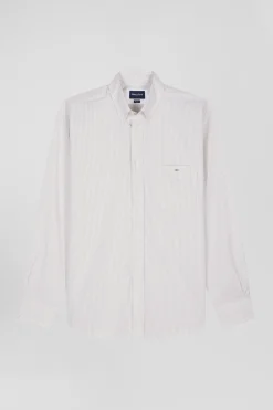 Regular Beige striped cotton jacquard shirt