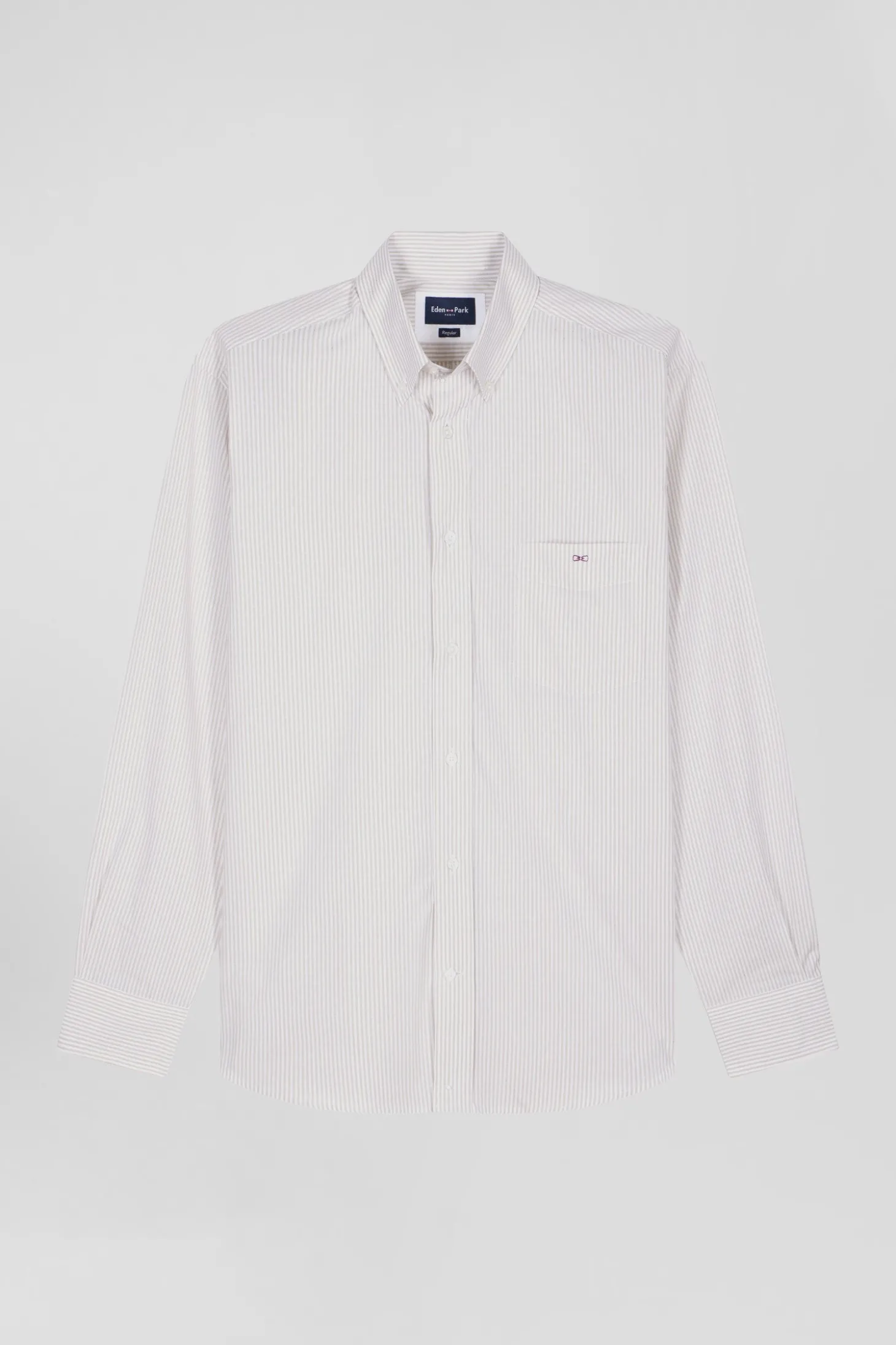 Regular Beige striped cotton jacquard shirt