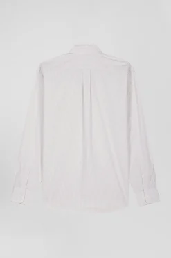 Regular Beige striped cotton jacquard shirt