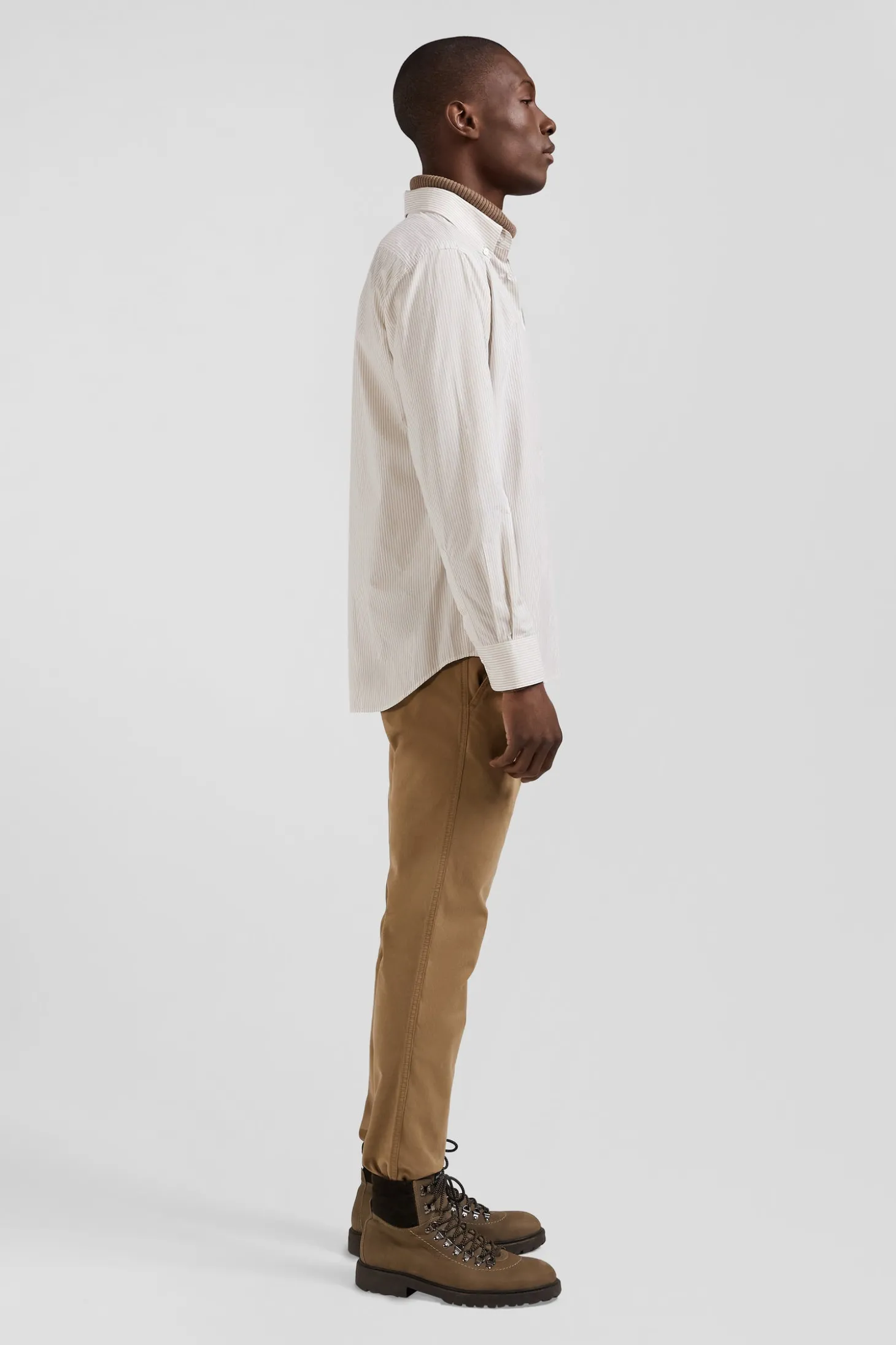 Regular Beige striped cotton jacquard shirt