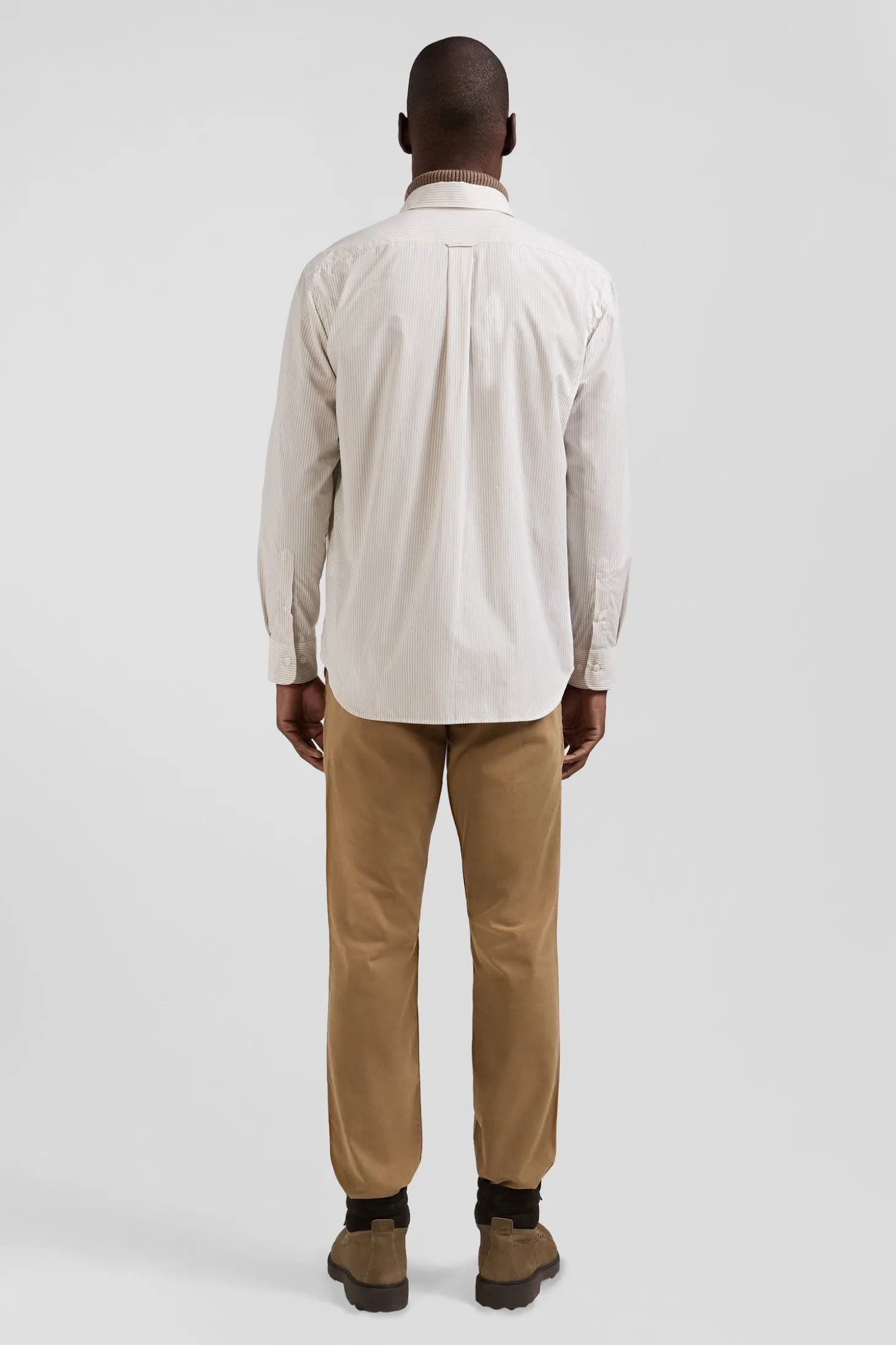 Regular Beige striped cotton jacquard shirt