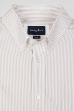 Regular Beige striped cotton jacquard shirt