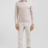 Regular beige wool and cotton crew neck jumper