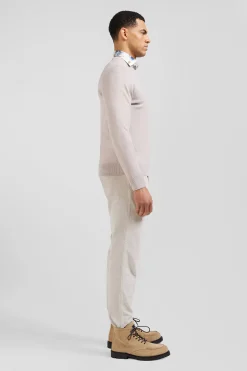 Regular beige wool and cotton crew neck jumper