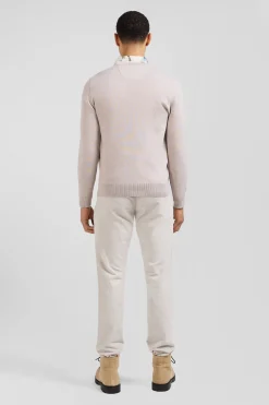 Regular beige wool and cotton crew neck jumper