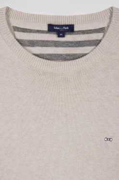 Regular beige wool and cotton crew neck jumper