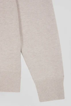 Regular beige wool and cotton crew neck jumper