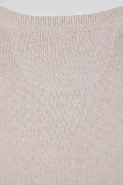 Regular beige wool and cotton crew neck jumper