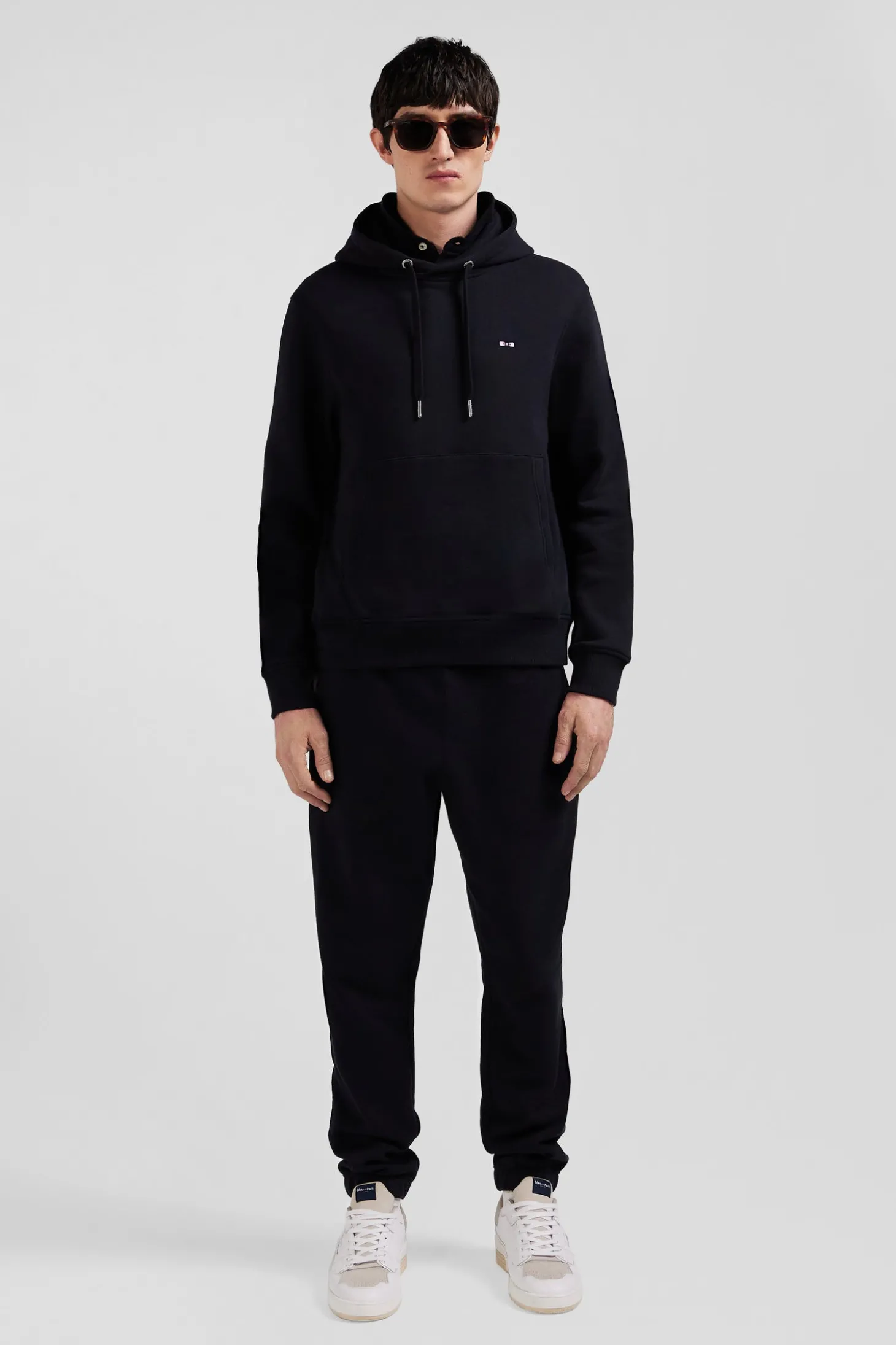Regular black brushed cotton fleece hoodie