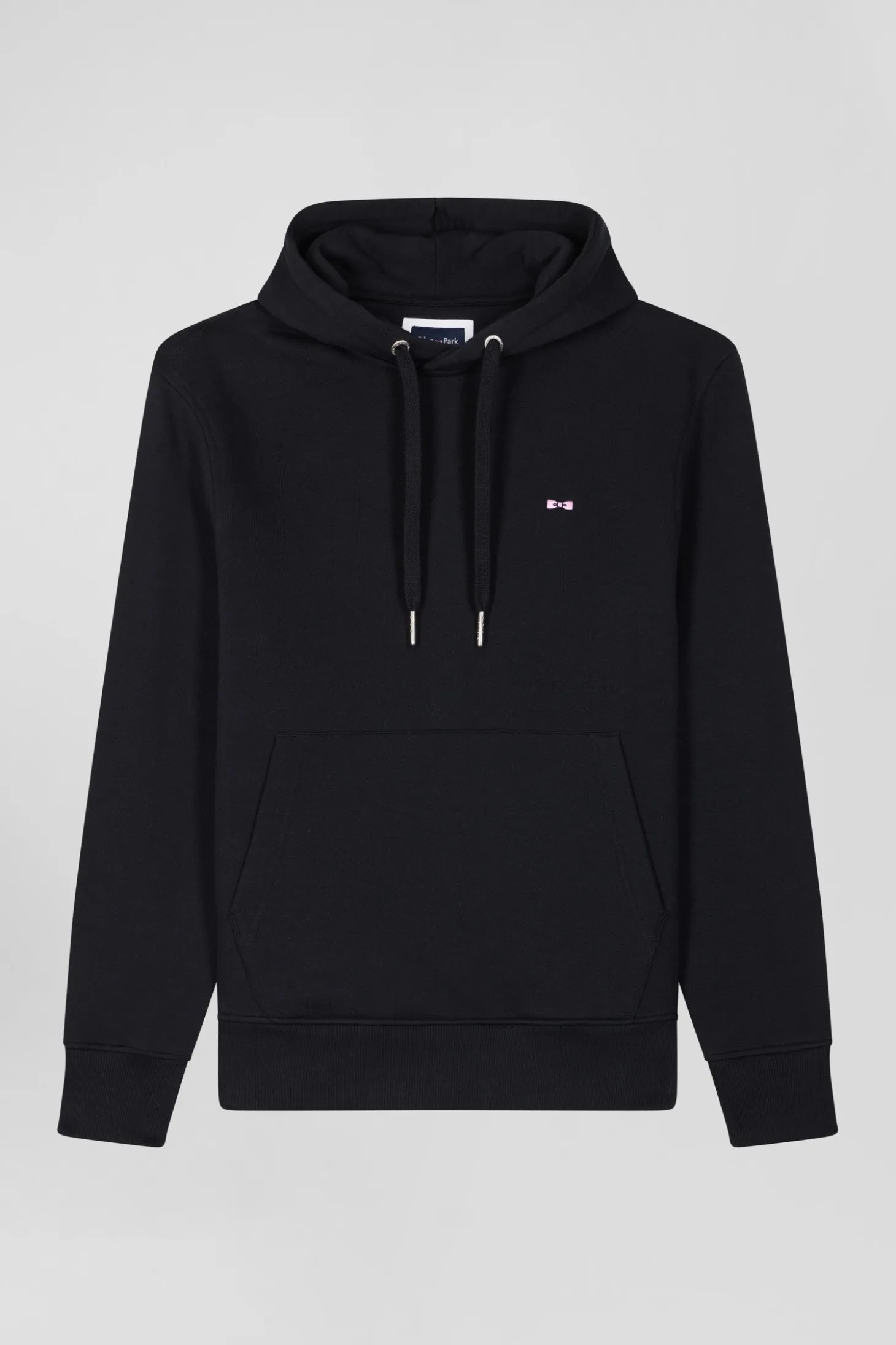 Regular black brushed cotton fleece hoodie
