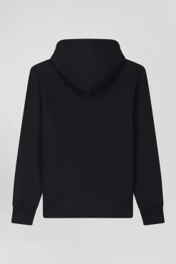 Regular black brushed cotton fleece hoodie