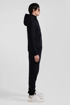 Regular black brushed cotton fleece hoodie