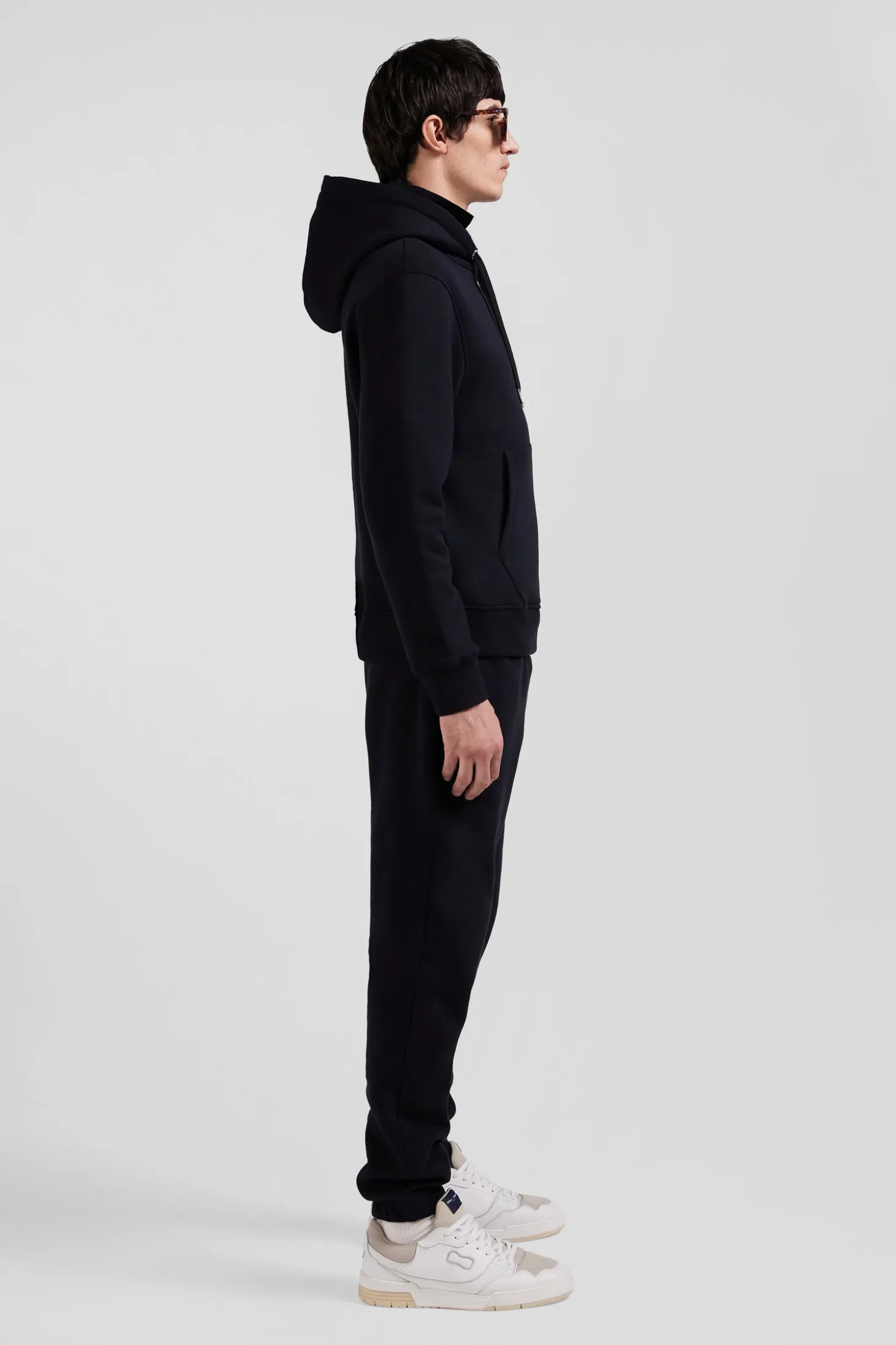 Regular black brushed cotton fleece hoodie