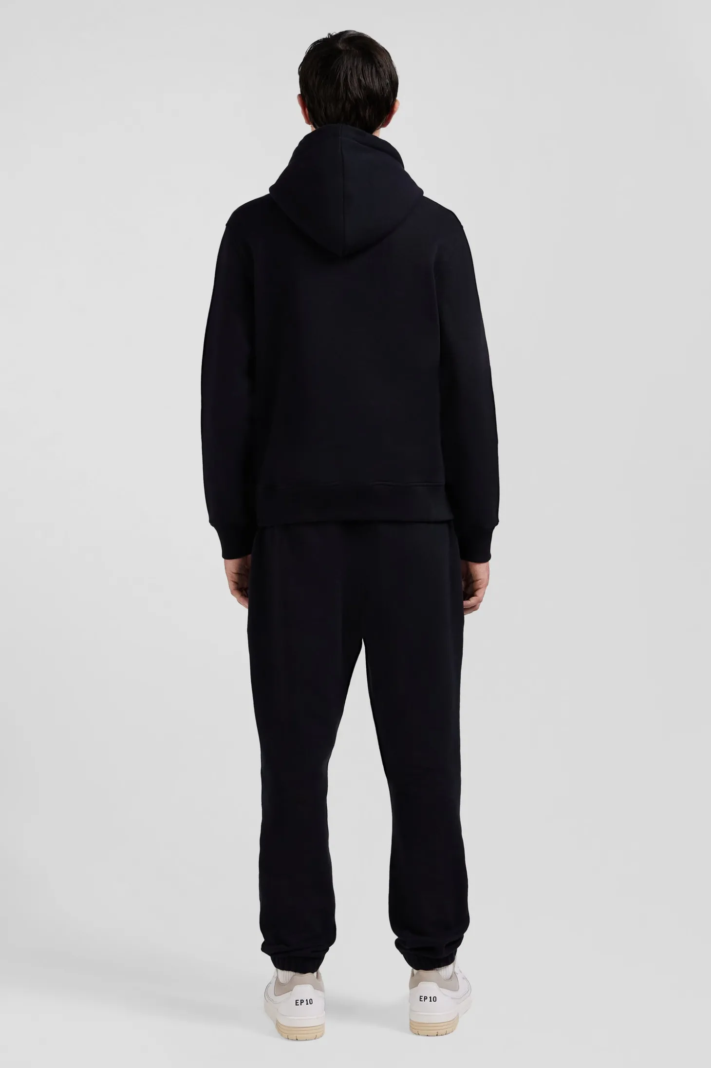 Regular black brushed cotton fleece hoodie