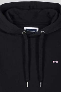 Regular black brushed cotton fleece hoodie