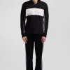 Regular black colorblock long-sleeved cotton piqué polo shirt