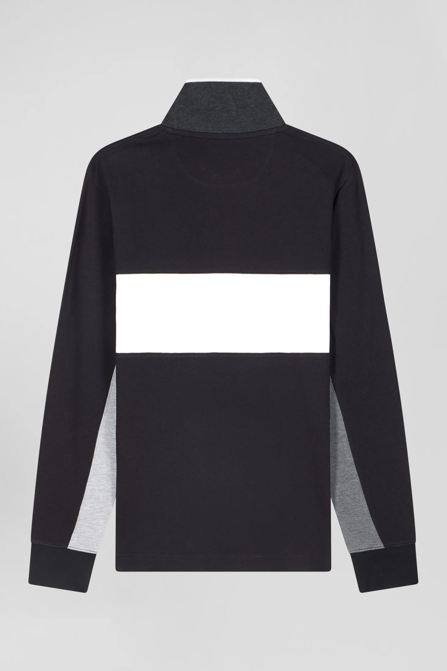 Regular black colorblock long-sleeved cotton piqué polo shirt