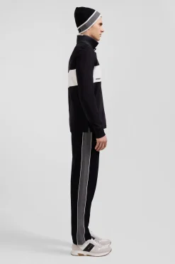 Regular black colorblock long-sleeved cotton piqué polo shirt
