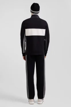 Regular black colorblock long-sleeved cotton piqué polo shirt