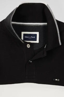 Regular black colorblock long-sleeved cotton piqué polo shirt
