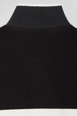 Regular black colorblock long-sleeved cotton piqué polo shirt
