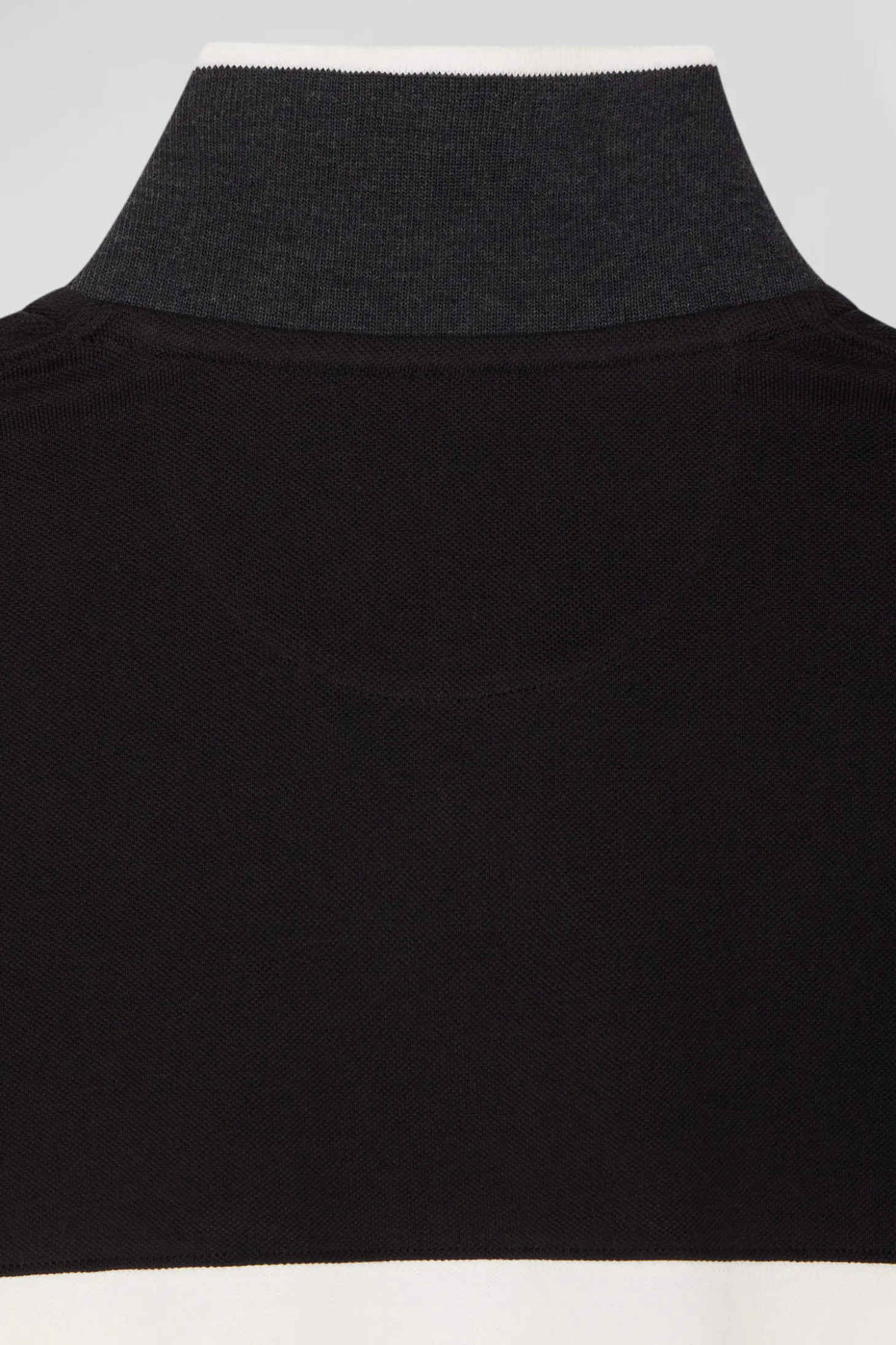 Regular black colorblock long-sleeved cotton piqué polo shirt