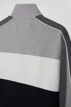 Regular black colorblock zipped cotton blend sweatshirt