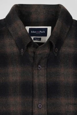 Regular black coton flannel checked shirt