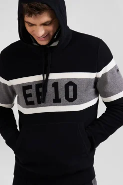 Regular black hooded jumper with EP10 jacquard