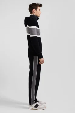 Regular black hooded jumper with EP10 jacquard