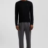 Regular black merino wool V-neck jumper