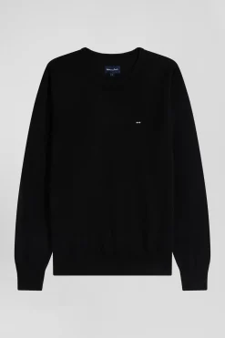 Regular black merino wool V-neck jumper