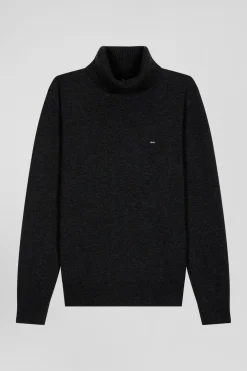 Regular black merino wool turtleneck jumper