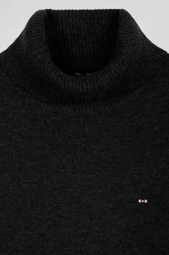 Regular black merino wool turtleneck jumper