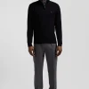 Regular black semi-zipped wool and cotton jumper