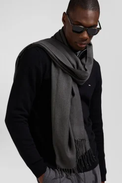 Regular black semi-zipped wool and cotton jumper