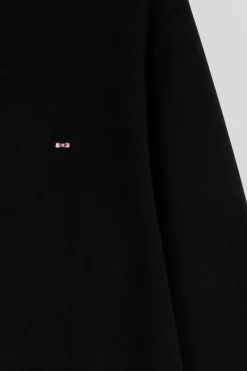 Regular black semi-zipped wool and cotton jumper